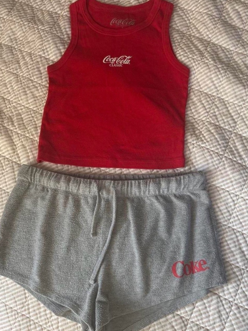 Red Tank & Gray 'Coke' Shorts Pajama Set